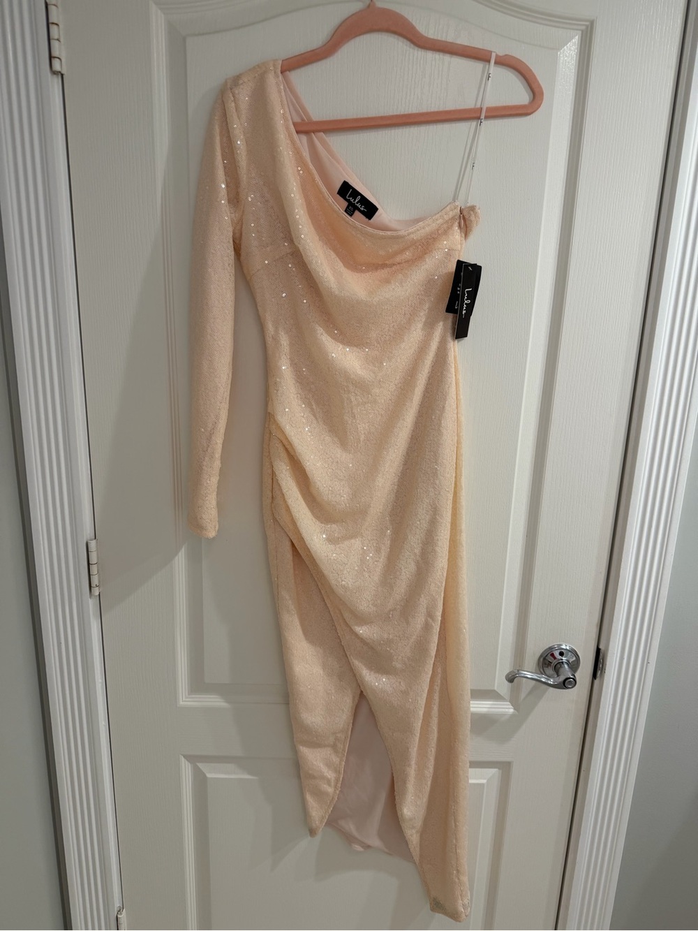 Lulu's Sparkling One-Shoulder Dress in Blush